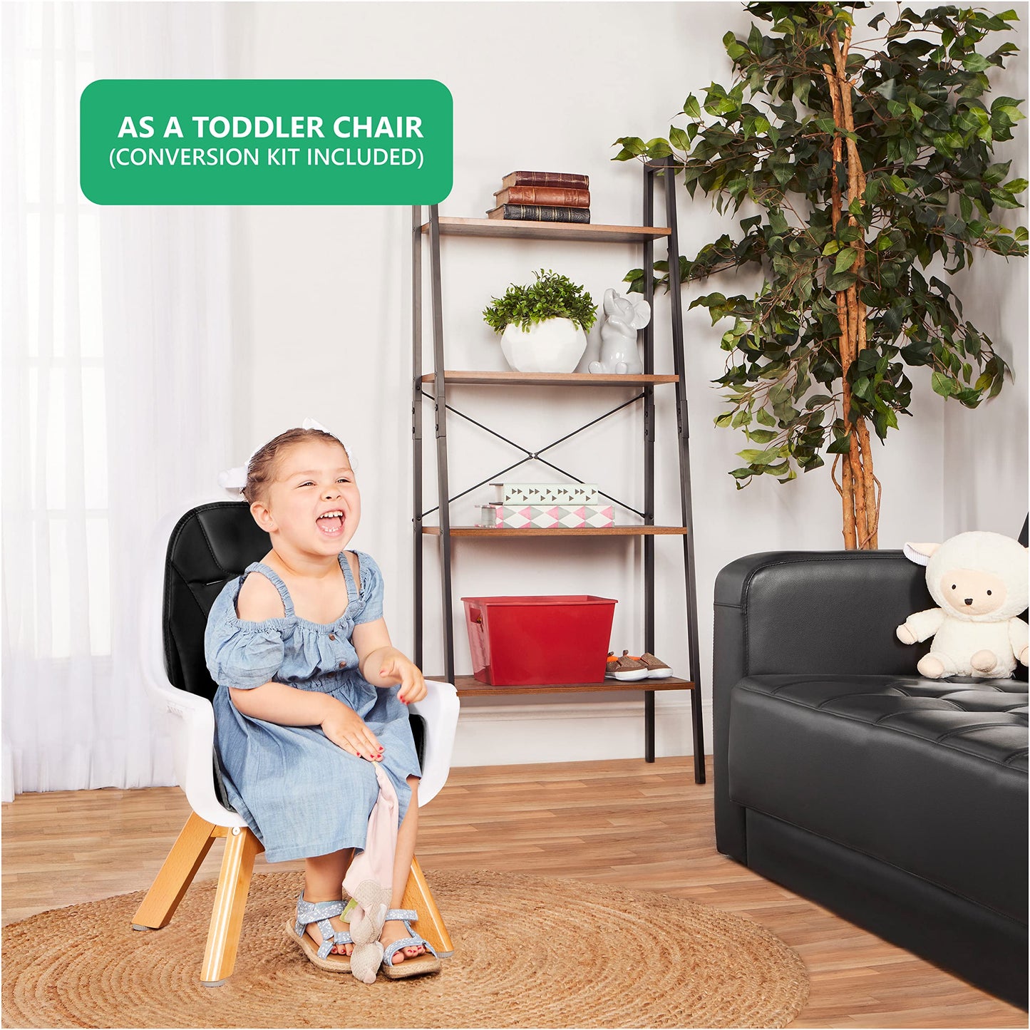 Evolur Zoodle 2 in 1 Convertible Baby High Chair, Black, Easy to Clean, Adjustable & Removable Tray, Compact & Portable, Foldabl