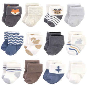 Hudson Baby Baby Boys Hudson Unisex Cotton Rich Newborn And Terry Socks, Boy Woodland, 0-3 Months Casual Sock, Boy Woodland, Mon
