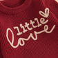 Baby Girl Valentines Day Outfit Toddler Valentines Day Sweater Love Embroidery Crewneck Pullover Sweatshirt Top(E-Red Little Lov