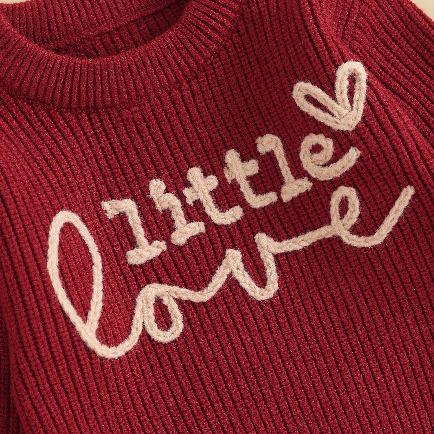 Toddler Girl Valentines Day Outfit Cute Valentines Day Sweater Little Love Embroidery Knit Pullover Sweatshirt Top(E-Red Little