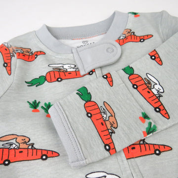 Honestbaby Baby Celebration Sleep & Play Footed One-Piece Pajama Sleeper 100% Organic Cotton, Racing Rabbits, 0-3 Months