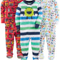 Simple Joys By Carter'S Baby Boys' 3-Pack Snug Fit Footed Cotton Pajamas, Red Firetruck/White Sharks/Monster, 18 Months