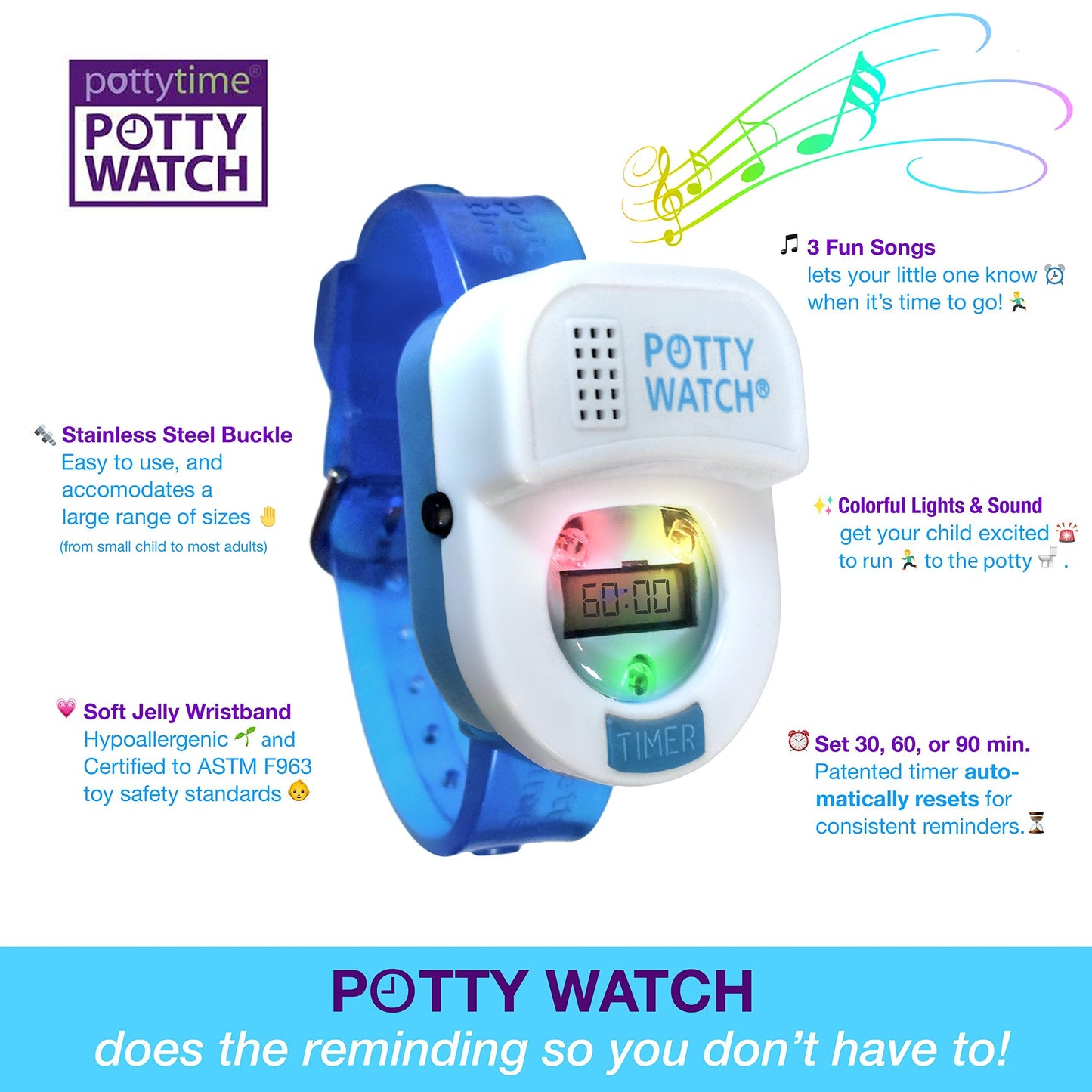 Meet Potty Watch The 1St Watch Made To Help Your Child Potty Train (Fun Flashing Lights & Music Remind Them Every 30,60 Or 90 Mi