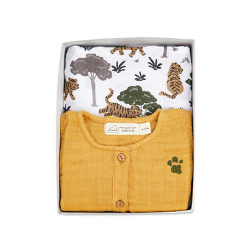 Masilo Organic Cotton Baby Romper and Swaddle Blanket Set  Yellow  Size 612 Months  Unisex  Born to Be Wild