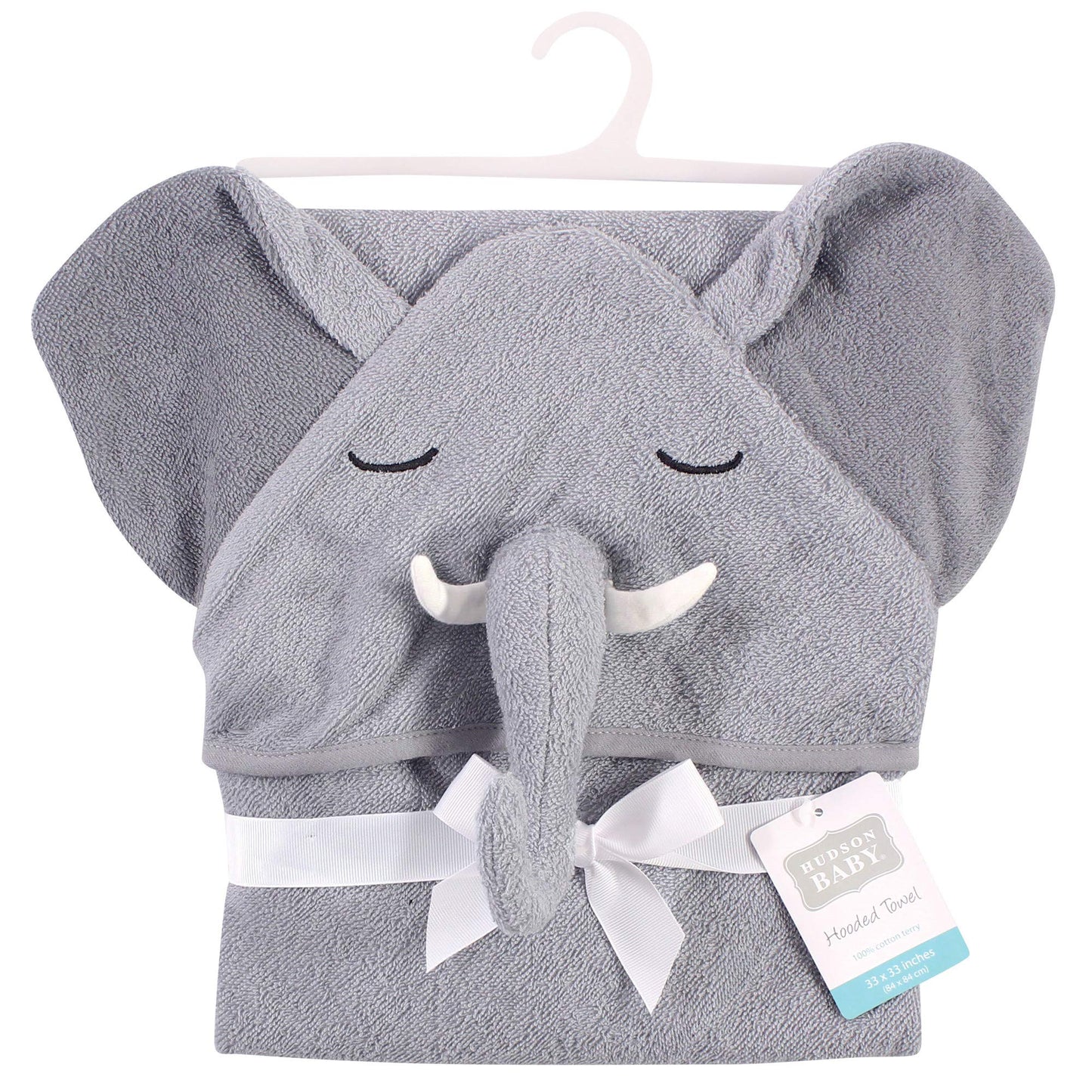 Hudson Baby Unisex Baby Cotton Animal Face Hooded Towel, Tusks Elephant, One Size