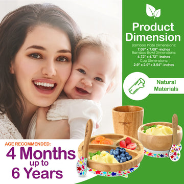 Nutrichef Round Bamboo Baby Plate, Star Set With Cup