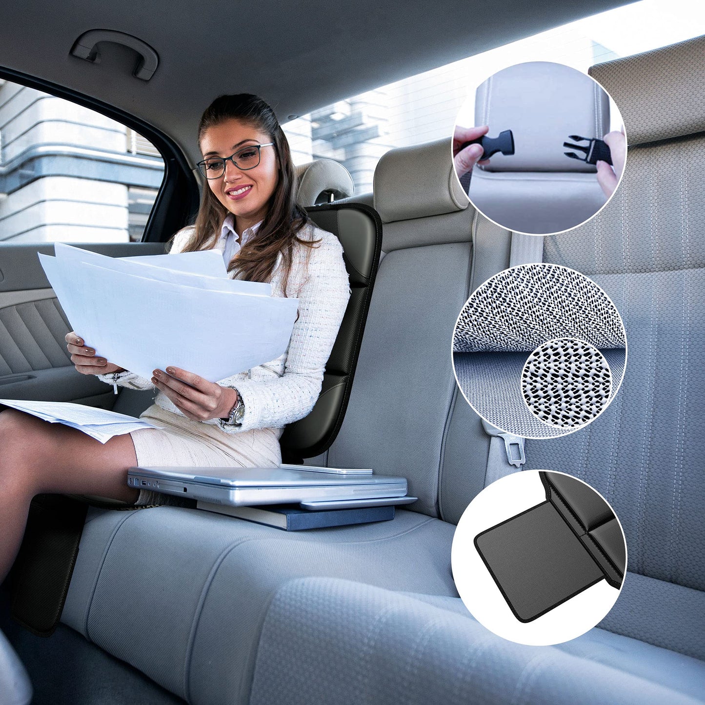 Car Seat Protector Mho+All 2 Pack Auto For Child Baby Car Seats - Large Carseat Sit Savers Mat With Waterproof 600D Fabric & 2 S