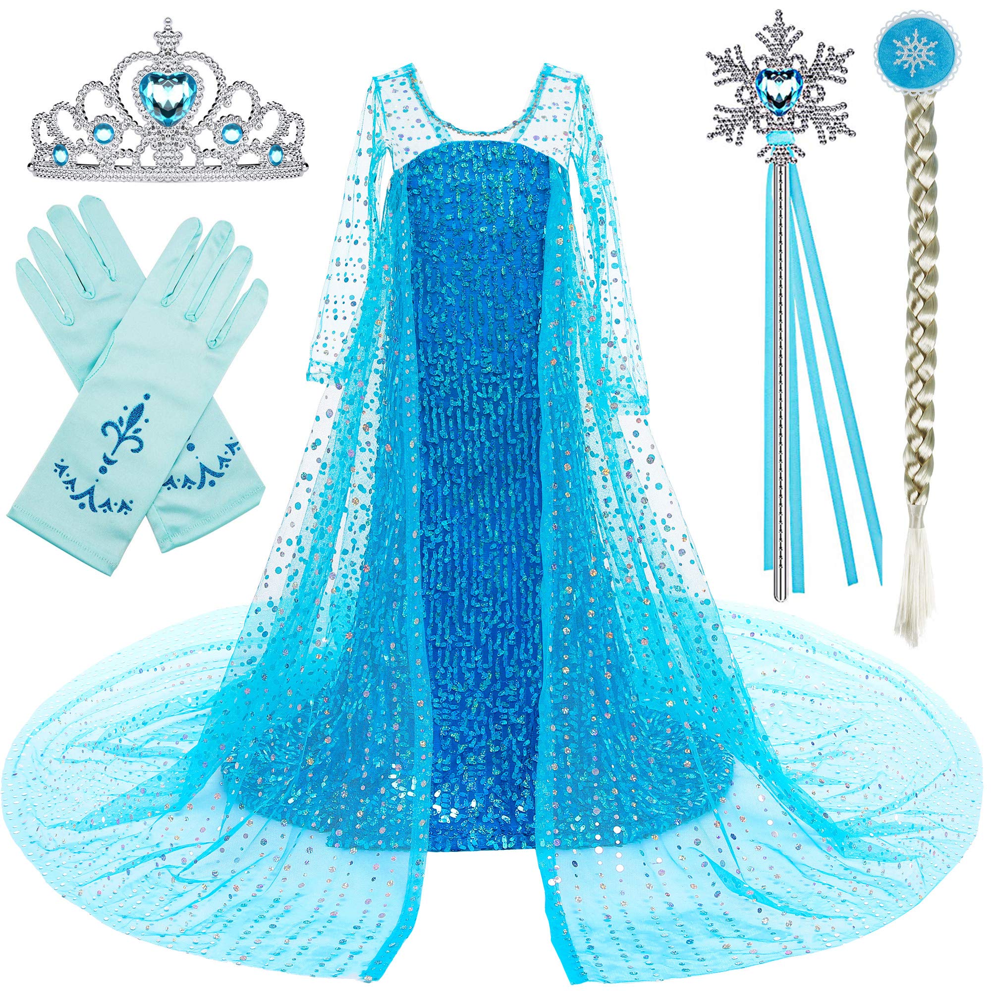 Princess Costume Long Cape Birthday Party Dress Up With Crown,Magic Wand,Wig,Glo WBBAPB0827MRMFV
