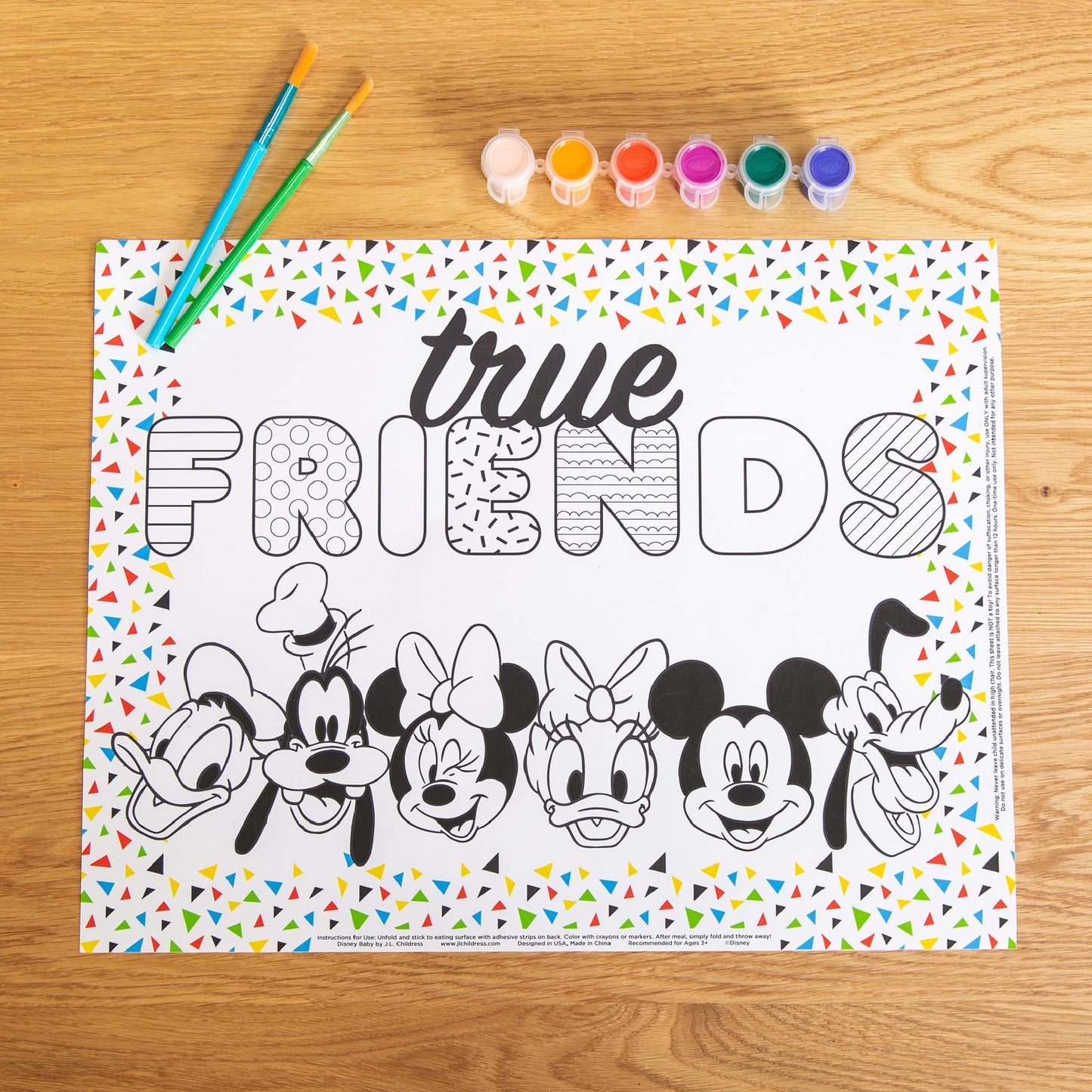 Disney Baby By J.L. Childress Disposable Colorme Placemats, 24 Pack - Paper Stick-On Placemats With Coloring Fun, Airplane Tray
