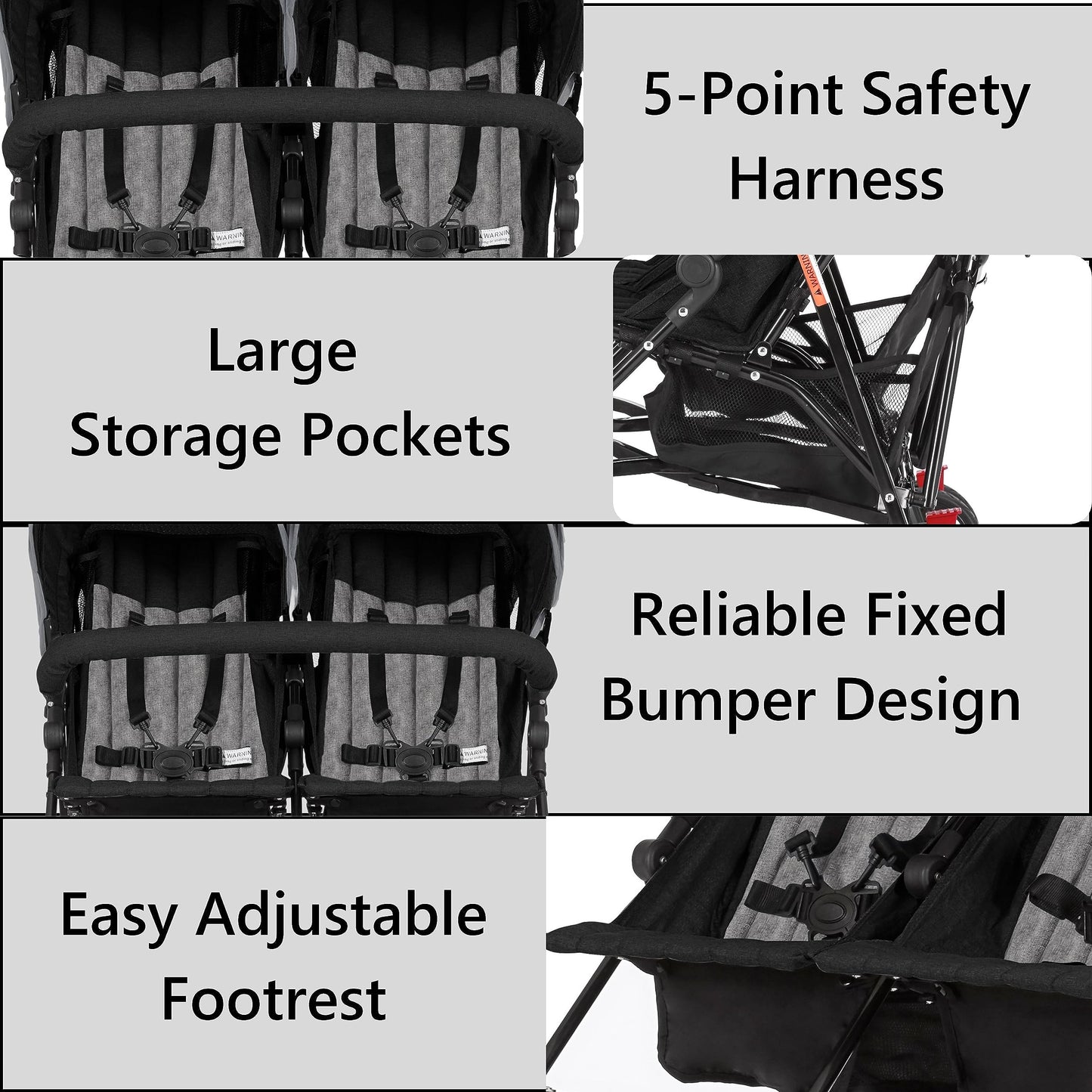 Dream On Me Volgo Twin Umbrella Stroller in Black, Lightweight Double Stroller for Infant & Toddler, Compact Easy Fold, Large St
