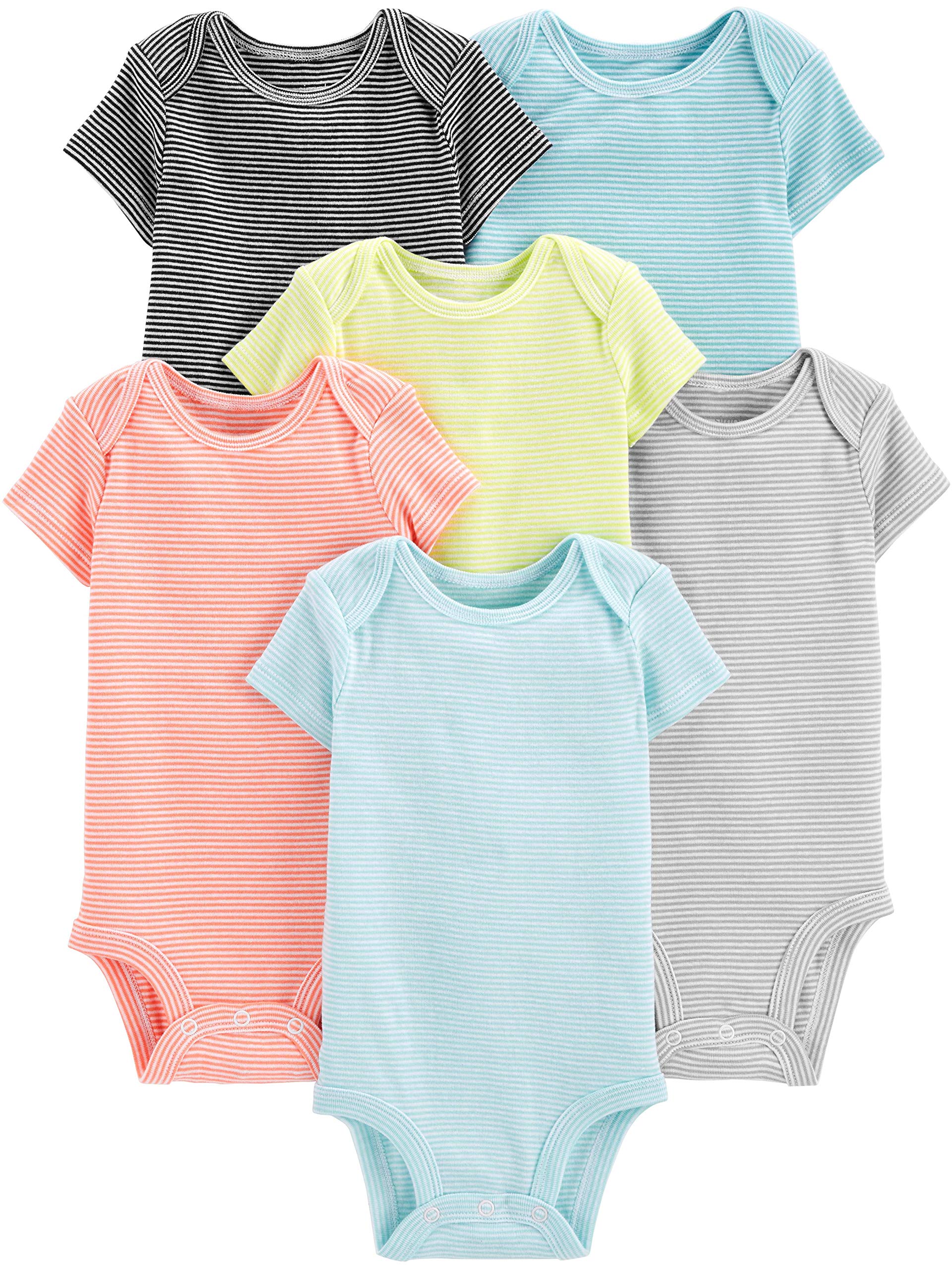 Simple Joys by Carters Unisex Babies Short-Sleeve Bodysuit, Pack of 6, Stripe, 3-6 Months