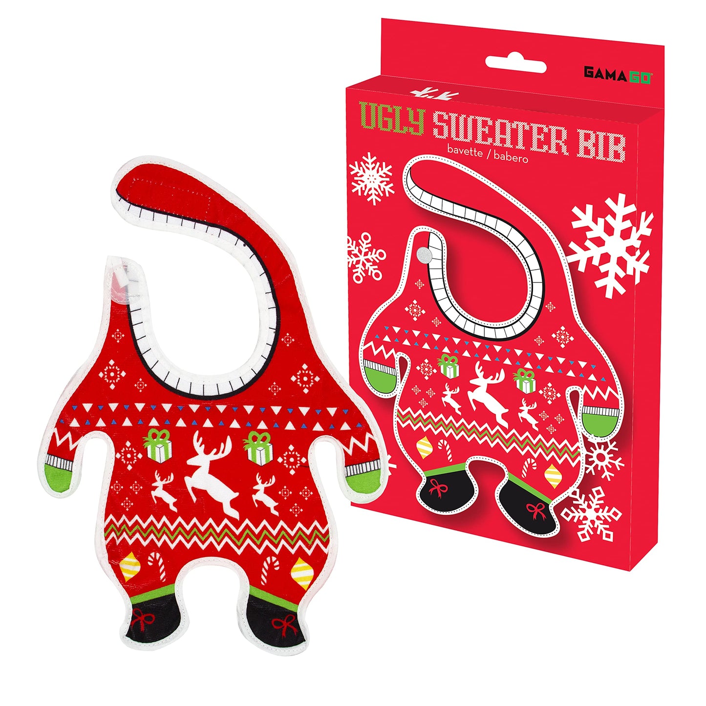 Gamago Ugly Christmas Sweater Baby Bib 12' X 10' X 0.1', Red, One Size, (Sf1862)