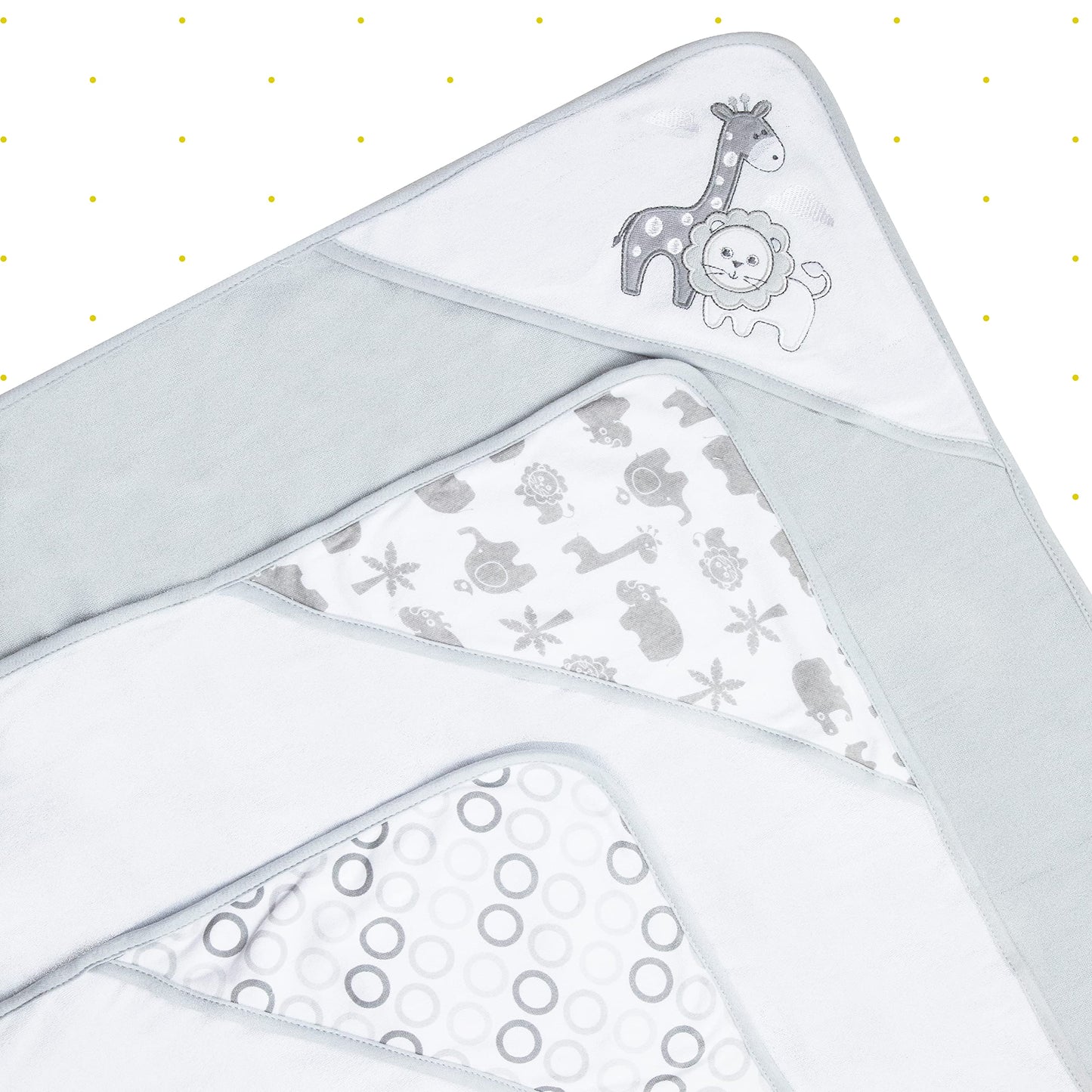 Spasilk Bath Hooded Towels & Baby Washcloths Set, Baby Bath Essentials For Everyday Use, 23-Piece Gift Set, Gray Lion