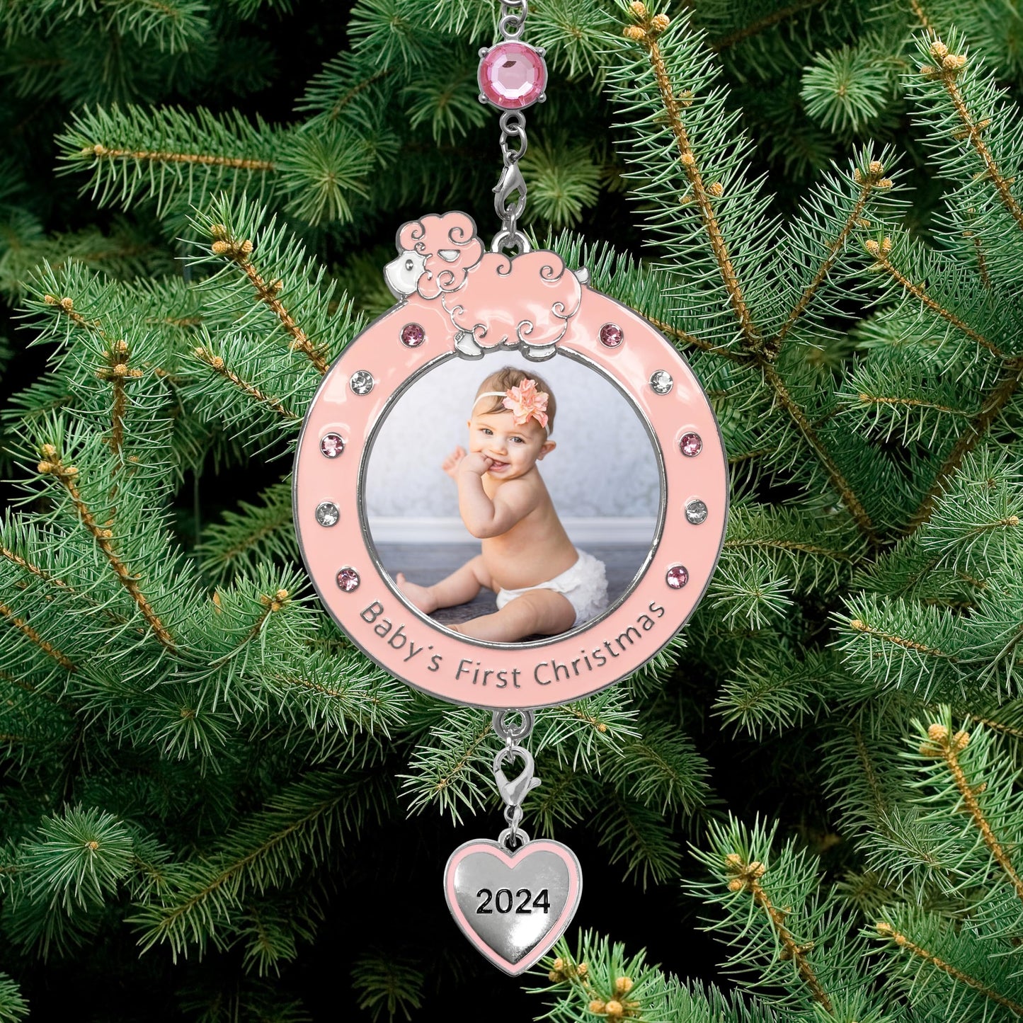 Banberry Designs 2024 Baby Girl'S First Christmas Photo Ornament - Dated Xmas Picture Frame Decoration For Newborn Daughter - Ba