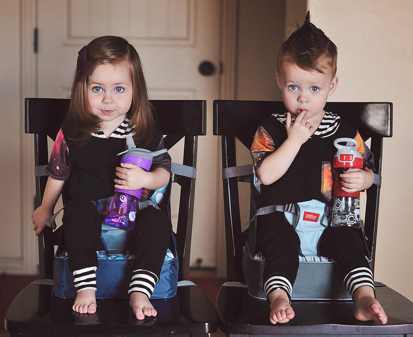 Nuby Easy Go Booster Seat - Travel Booster Seat For Babies And Toddlers - Holds Up To 50 Pounds - 9+ Months - Gray Chevron