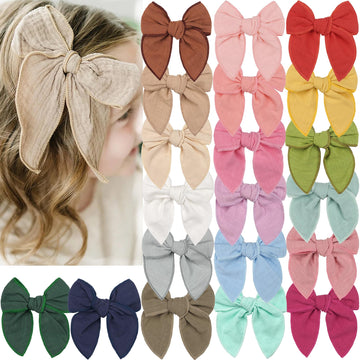 Joyoyo Fable Bows For Girls,20 Colors 5 Inch Cotton Linen Fabric Hair Bows Alligator Clips Neutral Handmade Hair Accessories For