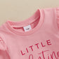 Lamuusaa Toddler Baby Girl Valentines Day Outfit Little Valentine Ruffle Sweatshirt Heart Long Pants Headband Set 0-3T (Pink, 2-