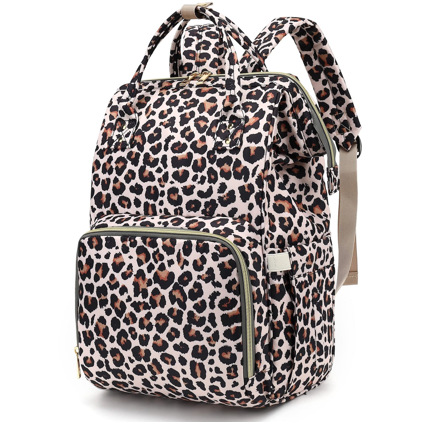 Xunteny Leopard Baby Diaper Bag Backpack For Girls Boys, Waterproof Large Maternity Nappy Bags For Mom