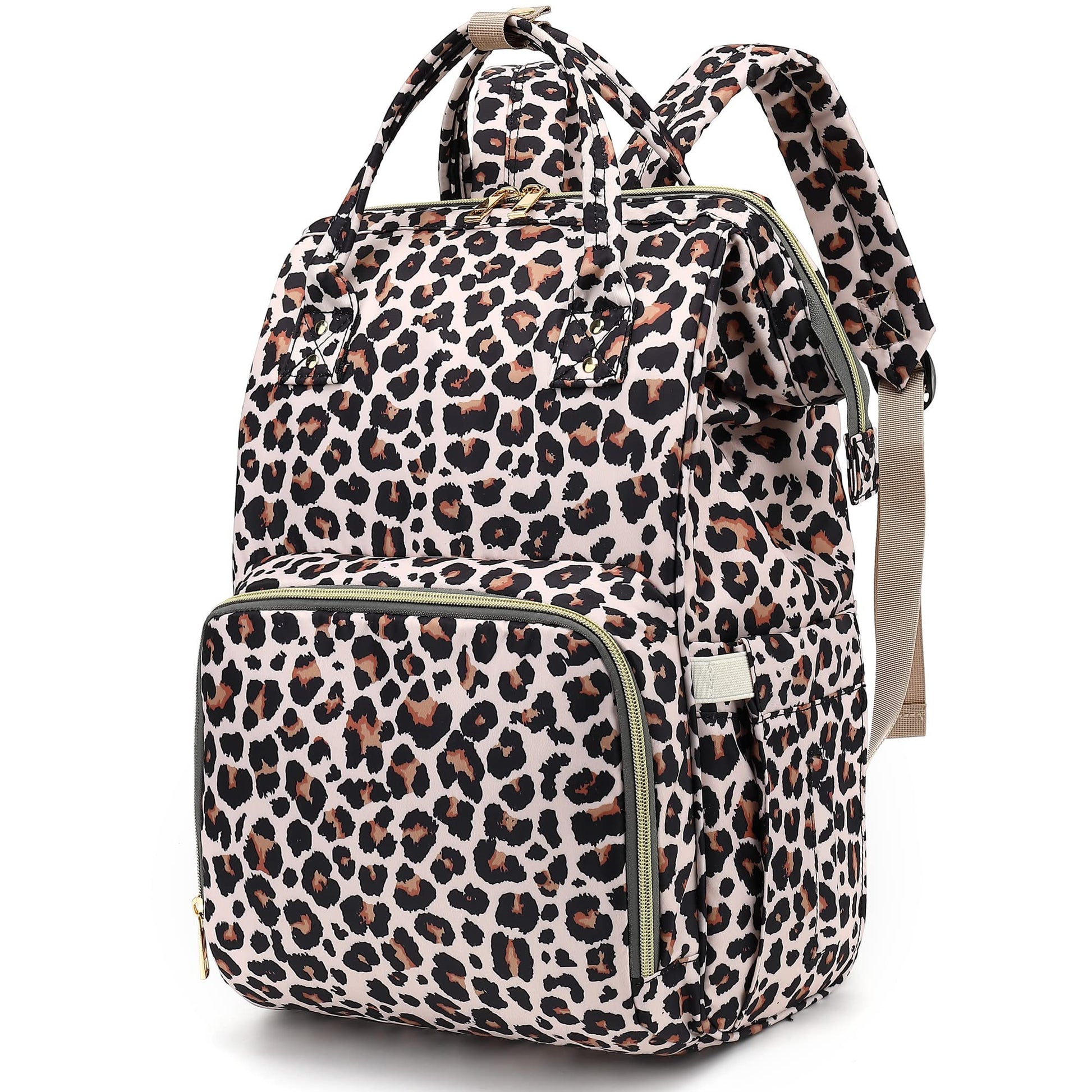 Xunteny Leopard Baby Diaper Bag Backpack For Girls Boys, Waterproof Large Maternity Nappy Bags For Mom