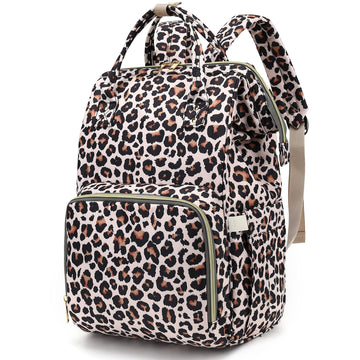 Xunteny Leopard Baby Diaper Bag Backpack For Girls Boys, Waterproof Large Maternity Nappy Bags For Mom