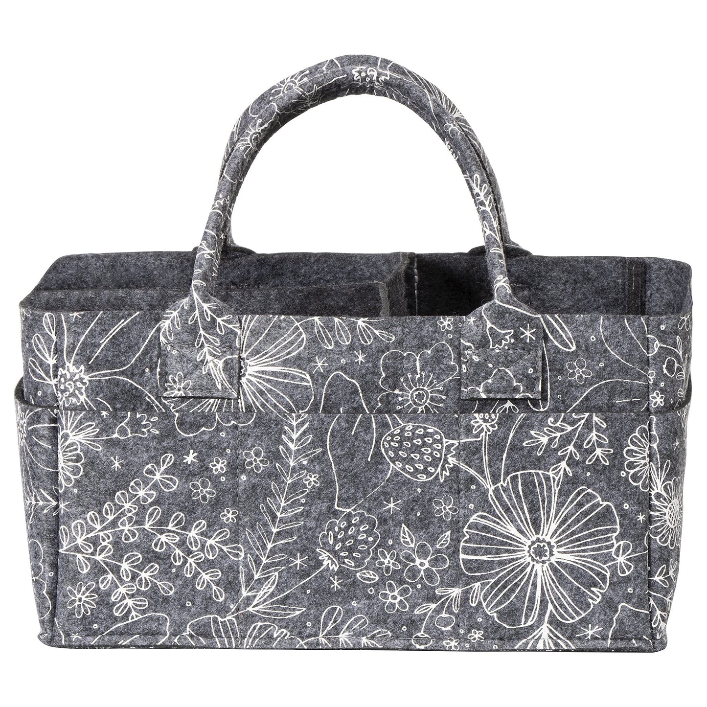 Sammy & Lou Collapsible Floral Felt Storage Caddy, Divided Design To Keep Diapers, Wipes And Changing Items Organized, Two Handl