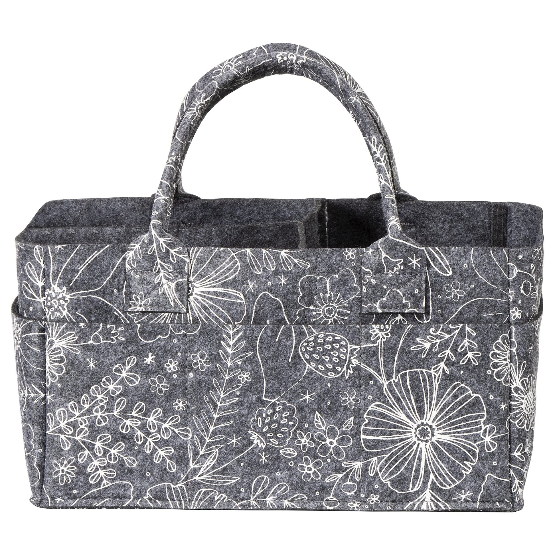 Sammy & Lou Collapsible Floral Felt Storage Caddy, Divided Design To Keep Diapers, Wipes And Changing Items Organized, Two Handl