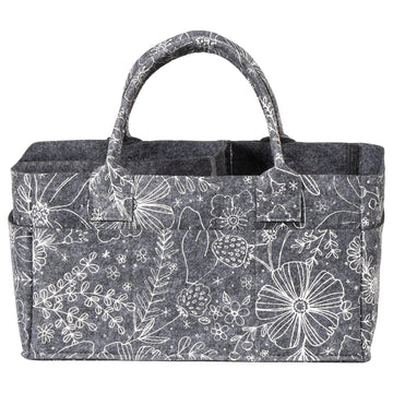 Sammy & Lou Collapsible Floral Felt Storage Caddy, Divided Design To Keep Diapers, Wipes And Changing Items Organized, Two Handl