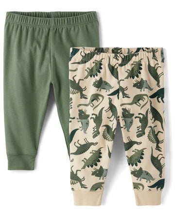 The Children'S Place,Baby Boys,And Newborn Jogger Bottoms,Dino/Green 2-Pack,6 Months,9 Months