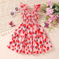 Retsugo Baby Girl Strawberry Dress Ruffle Sleeve Twirly Tiered Smocked Sundress Toddler Kids Pink Shirred Dresses 6-7 Years