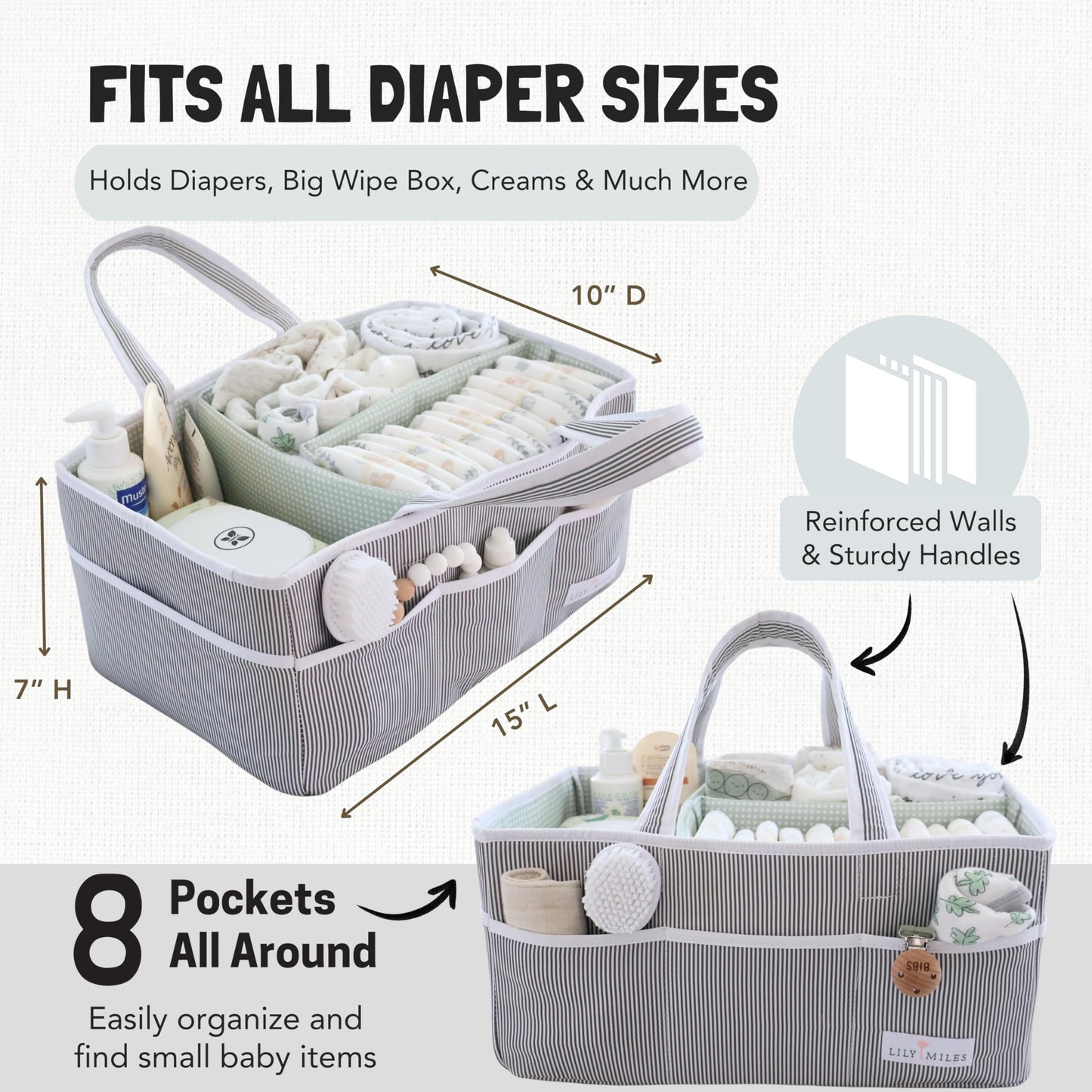 Lily Miles Baby Diaper Caddy - Large Organizer Tote Bag For Baby Essentials Boy Or Girl - Baby Shower Basket - Nursery Must Have