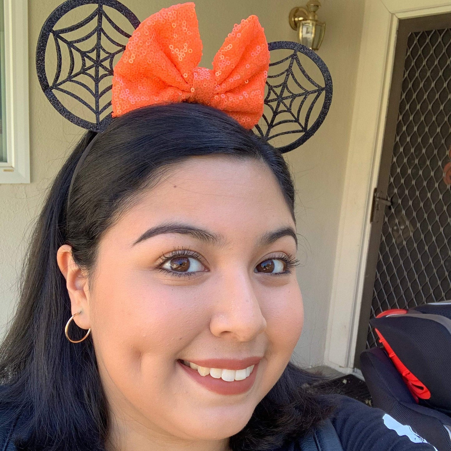 Clgift Rainbow Sparkle Sequin Mouse Ears: Classic Red Minnie, Orange Mickey For Halloween (Orange Black Web)