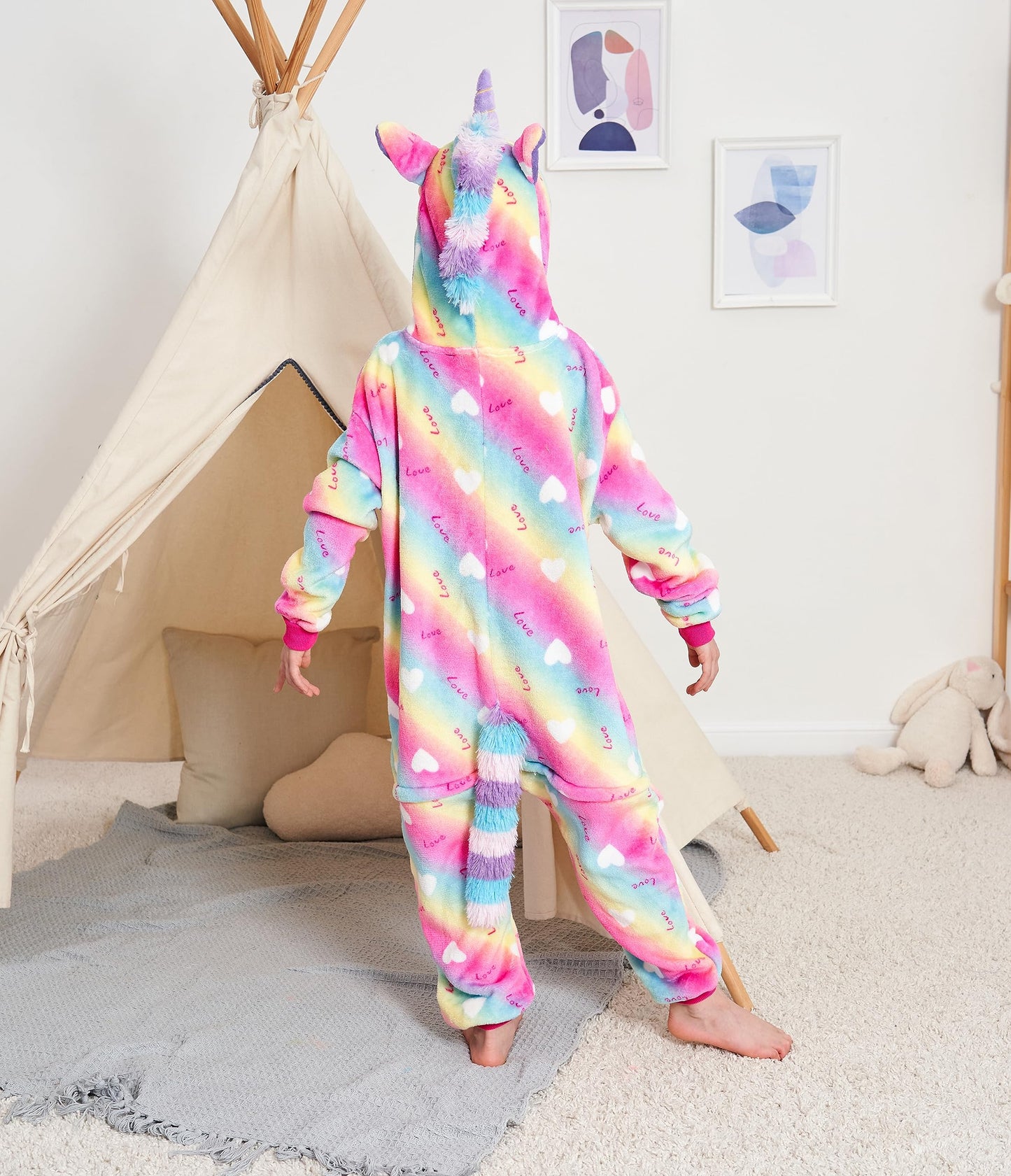 Kids Unicorn Onesie Animal One Piece Pajamas Halloween Costumes (Color Love, 6-8 Years)