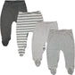 123 Bear Baby Soft Cotton Spandex Pants With Feet (Gray Stripe 4-Pack, 0-3 Months)
