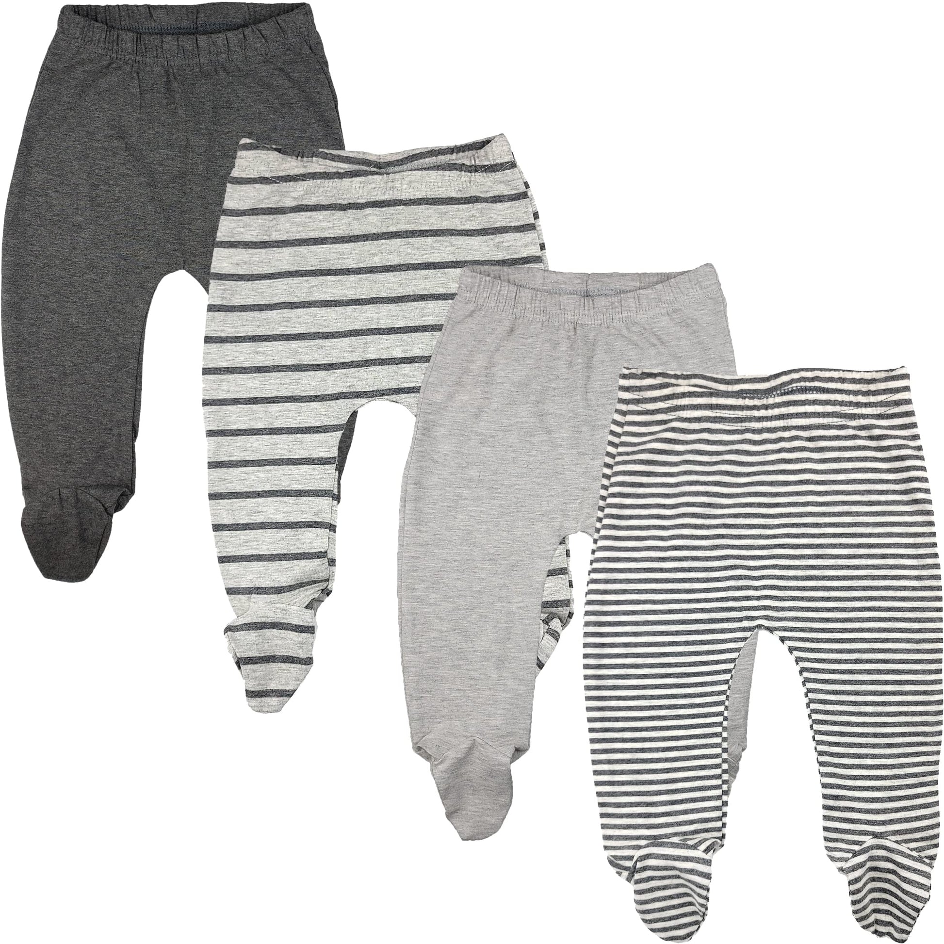 123 Bear Baby Soft Cotton Spandex Pants With Feet (Gray Stripe 4-Pack, 0-3 Months)