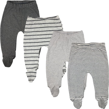 123 Bear Baby Soft Cotton Spandex Pants With Feet (Gray Stripe 4-Pack, 0-3 Months)
