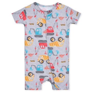 Gerber Unisex Baby Buttery Soft Short Sleeve Romper With Viscose Made From Eucalyptus, Construction, 0-3 Months