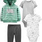 Simple Joys by Carters Baby 4-Piece Neutral Jacket, Bodysuit, and Pant Set, Mint Elephant, 6-9 Months