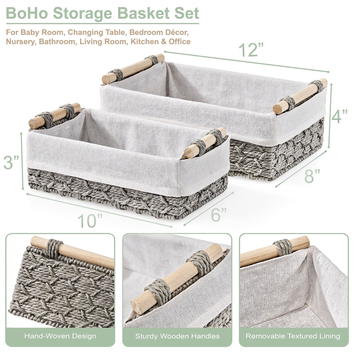 Sorbus Storage Wicker Baskets - 2 Decorative Gift Baskets For Baby Room, Bedroom, Nursery - Lined Paper Rope Baby Basket Set For