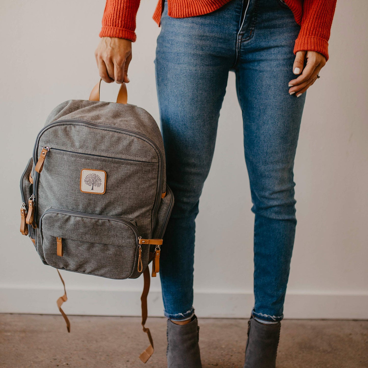 Parker Baby Diaper Backpack - Full Zip Diaper Bag With Insulated Pockets - Gray