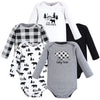 Hudson Baby Unisex Baby Cotton Long-Sleeve Bodysuits Baby Bear Gray Black 5-Pack, 0-3 Months