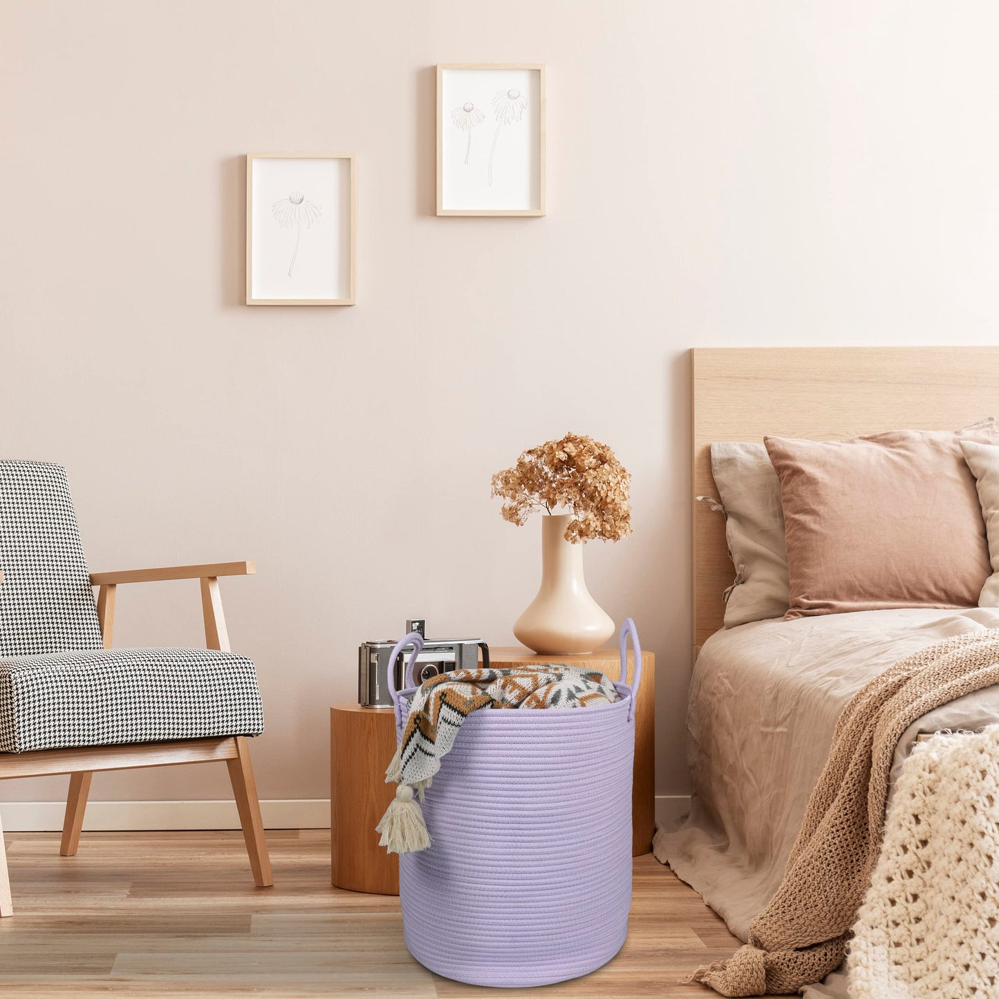 Xuanguo Rope Laundry Basket Hamper For Clothes Woven Storage Basket For Living Room Bedroom Boho Tall Rope Baskets For Blanket T