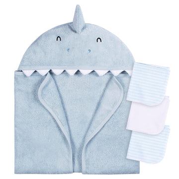 Gerber Baby 4 Piece Animal Character Hooded Towel And Washcloth Set, Blue Shark, One Size