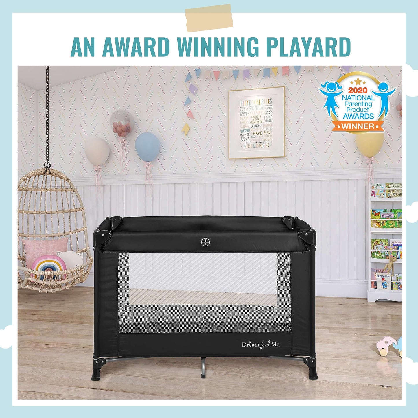 Dream On Me Nest Portable Playard In Black With Carrybag An Shoulder Strap, Lightweight, Packable And Easy Setup Baby Playard, B