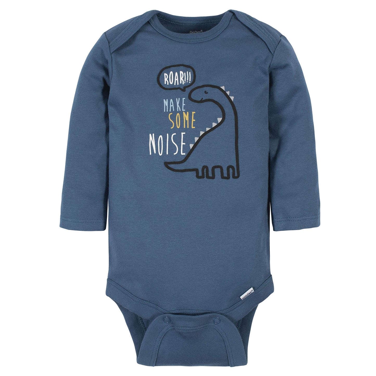 Gerber Baby Boys' 6-Pack Long-Sleeve Onesies Bodysuit, Dinosaur Blue, 12 Months