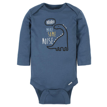 Gerber Baby Boys' 6-Pack Long-Sleeve Onesies Bodysuit, Dinosaur Blue, 12 Months