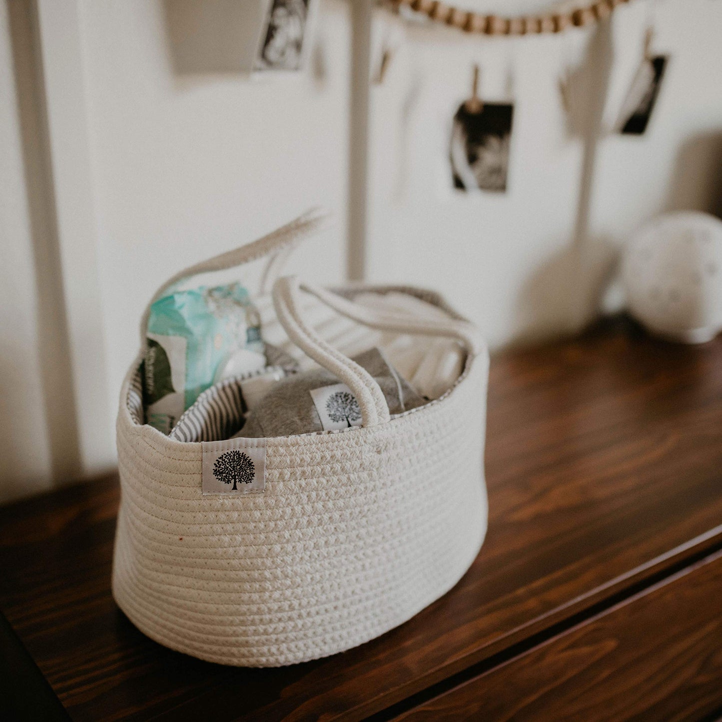 Parker Baby Rope Diaper Caddy Organizer - Nursery Storage Bin and Car Organizer for Diapers and Baby Wipes - Diaper Organizer fo