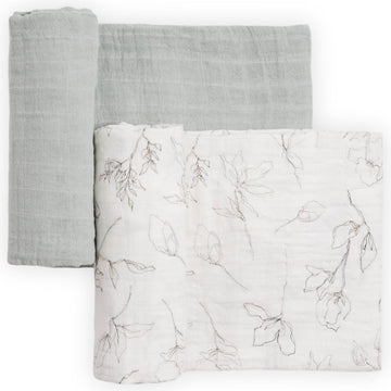 Little Unicorn 100% Organic Cotton Muslin Swaddle Blanket 2 Pack | Multi Use | Unisex (Pencil Floral)