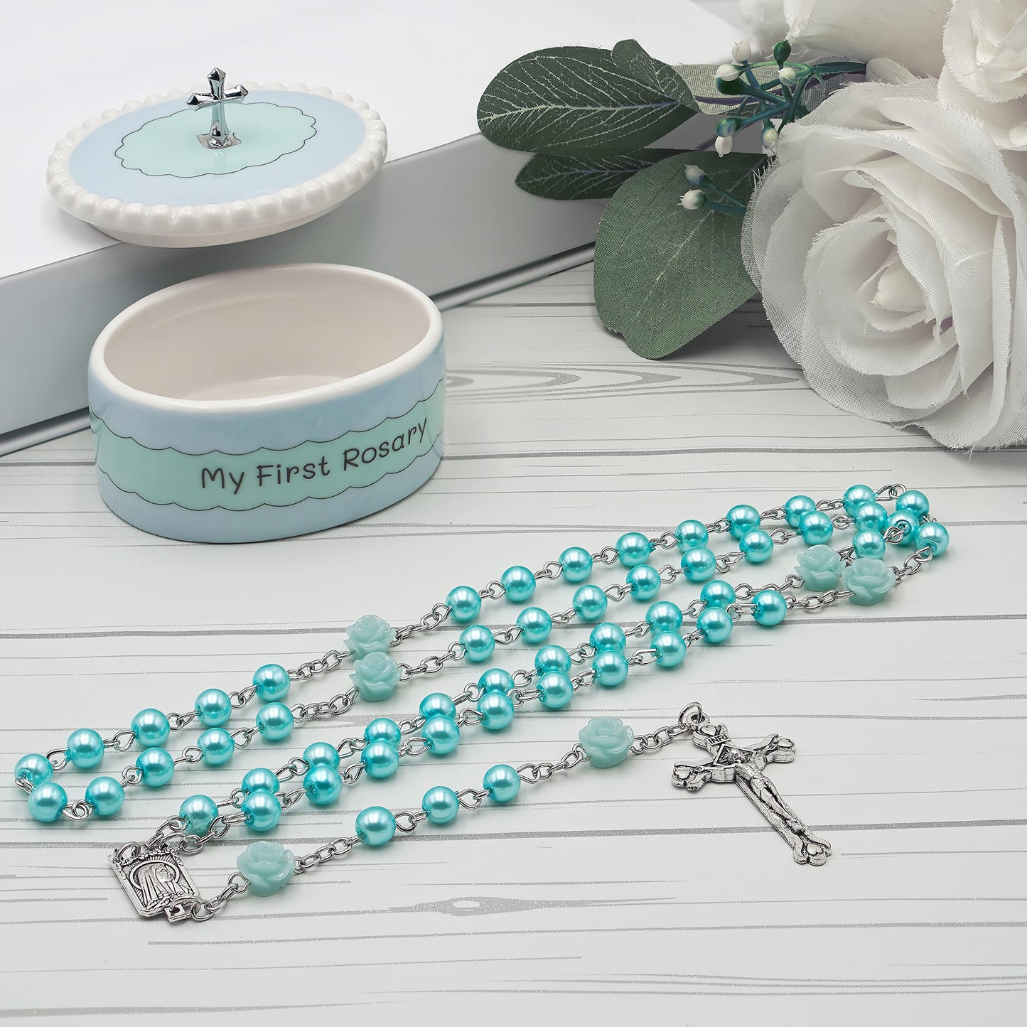 Catholic Baptism Gift Set Of My First Blue And Pink Rosaries With Matching Keepsake Boxes, Baby Baptism Gifts For Girl Or Baptis