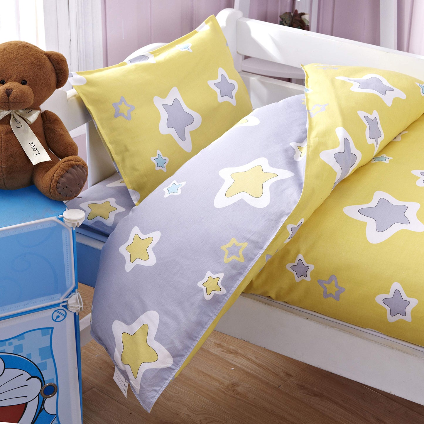 Meju Star Yellow 100% Cotton Duvet Cover 43' X 59' + Pillowcase 13' X19' Bedding Set With Zipper Closure For Baby Toddler Bo