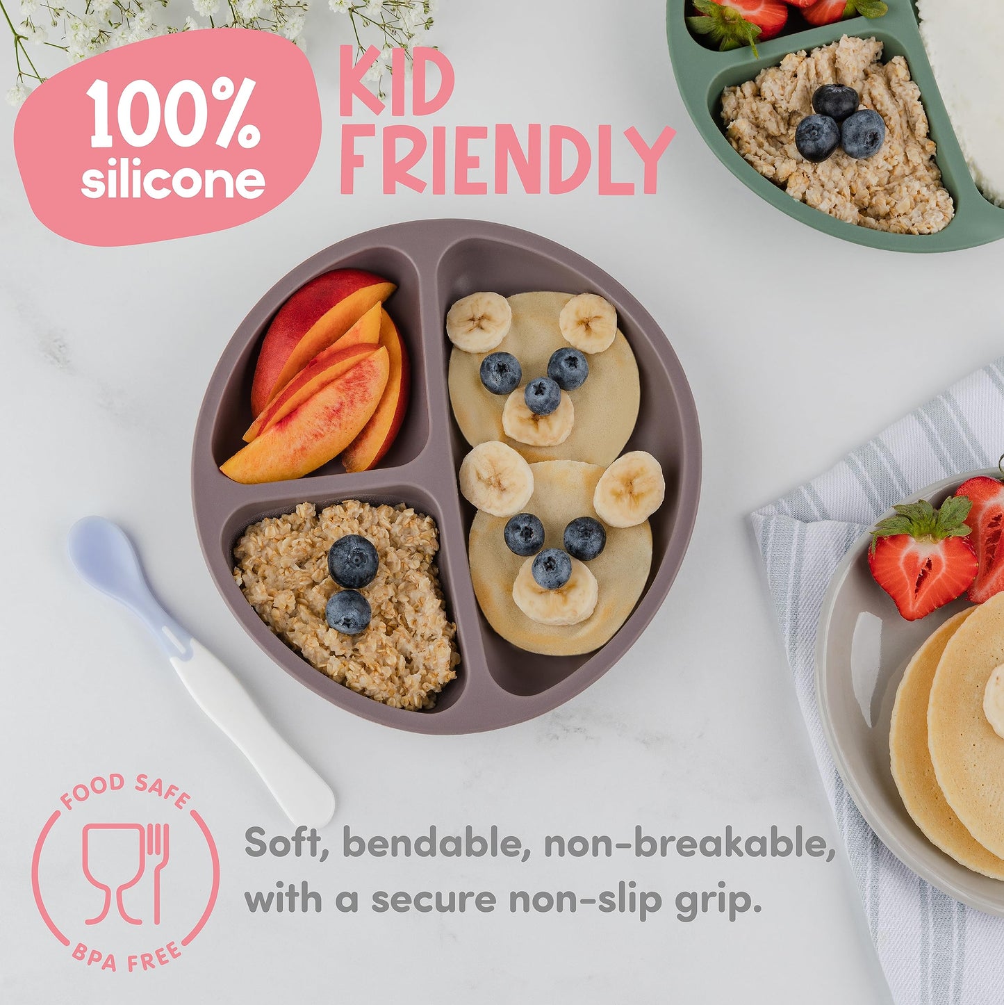 Ch  Rikid Suction Plates For Baby, Toddlers - Features Super Strong Quadruple Suction - 100% Food Grade Silicone Toddler Plates